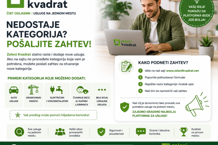 NEDOSTAJE KATEGORIJA? POŠALJITE ZAHTEV!